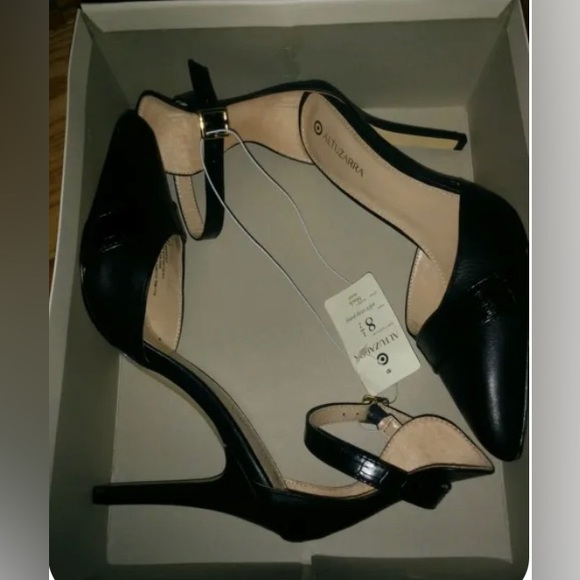 NIB ALTUZARRA For Target Ankle Strap Heels Shoe In Black Faux Leather Size 8.5 - Picture 4 of 8